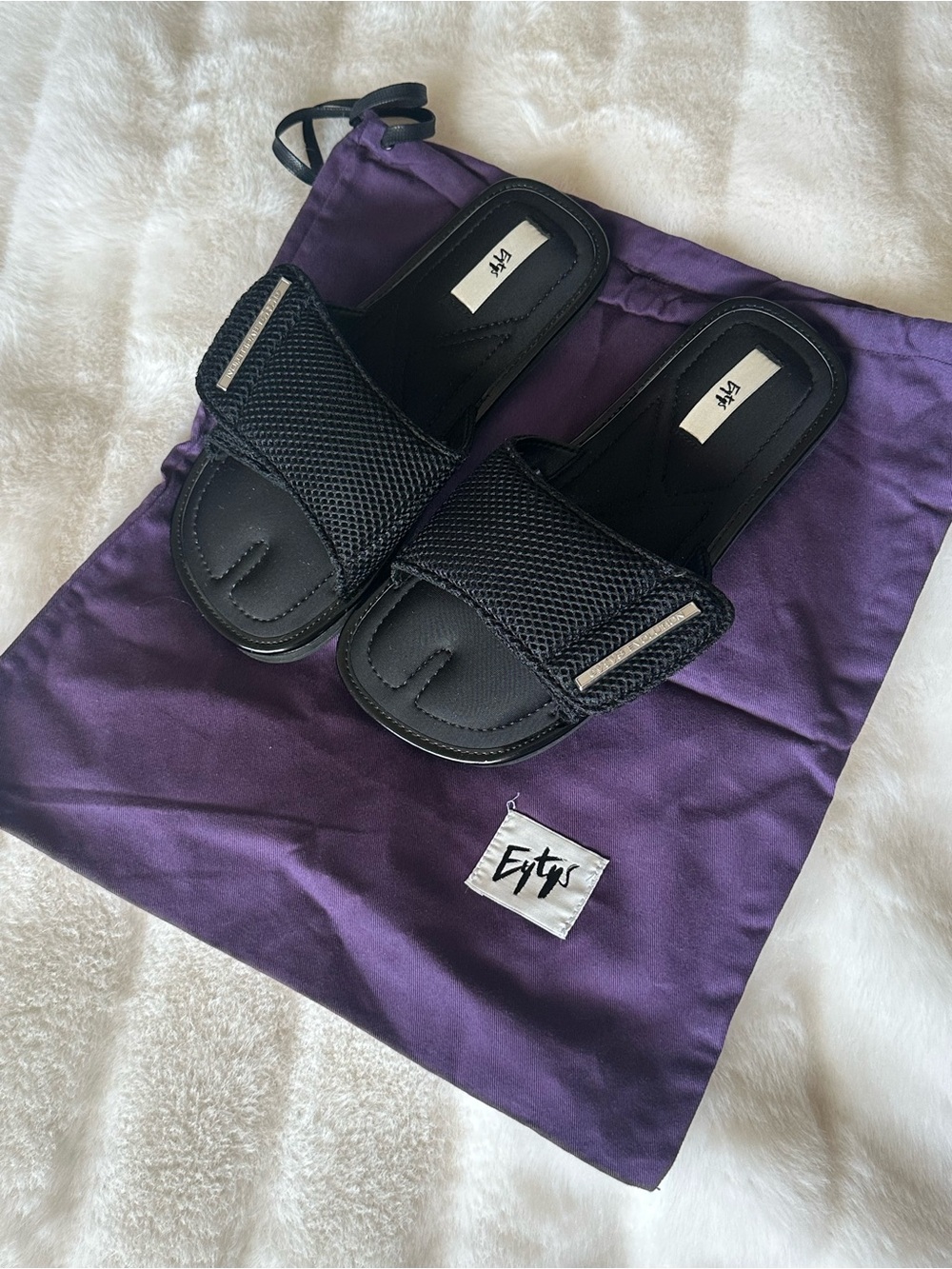 EYTYS Belaggio Black Mesh Slide Sandals Sz 7.5